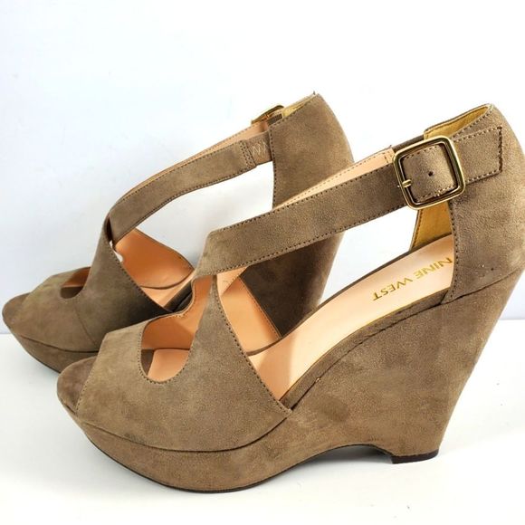 NINE WEST Suede Criss-cross, Open Toe Wedges. SIZE 10M. S846 - Picture 2 of 4